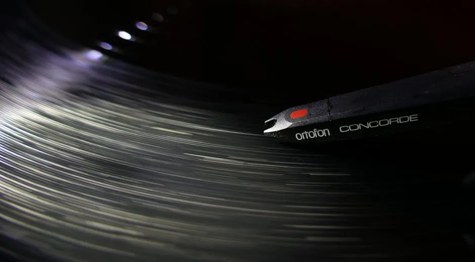 Close-up macro detail of vinyl record grooves