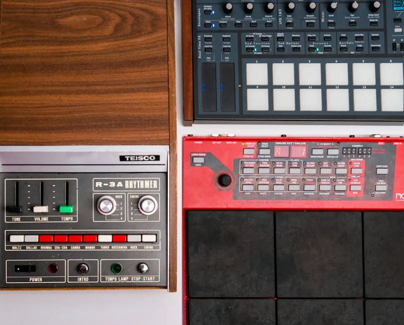 Close-up macro photograph of drum machine trigger pads