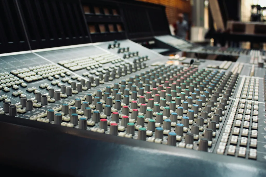 Close up of a music studio console