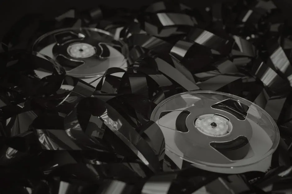 close-up of analog cassette tape